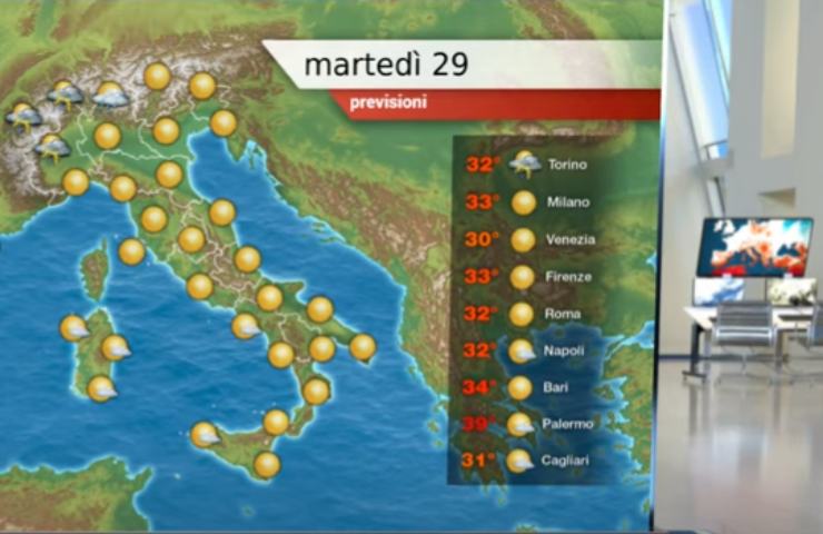 Screenshot Previsioni meteo 29 giugno