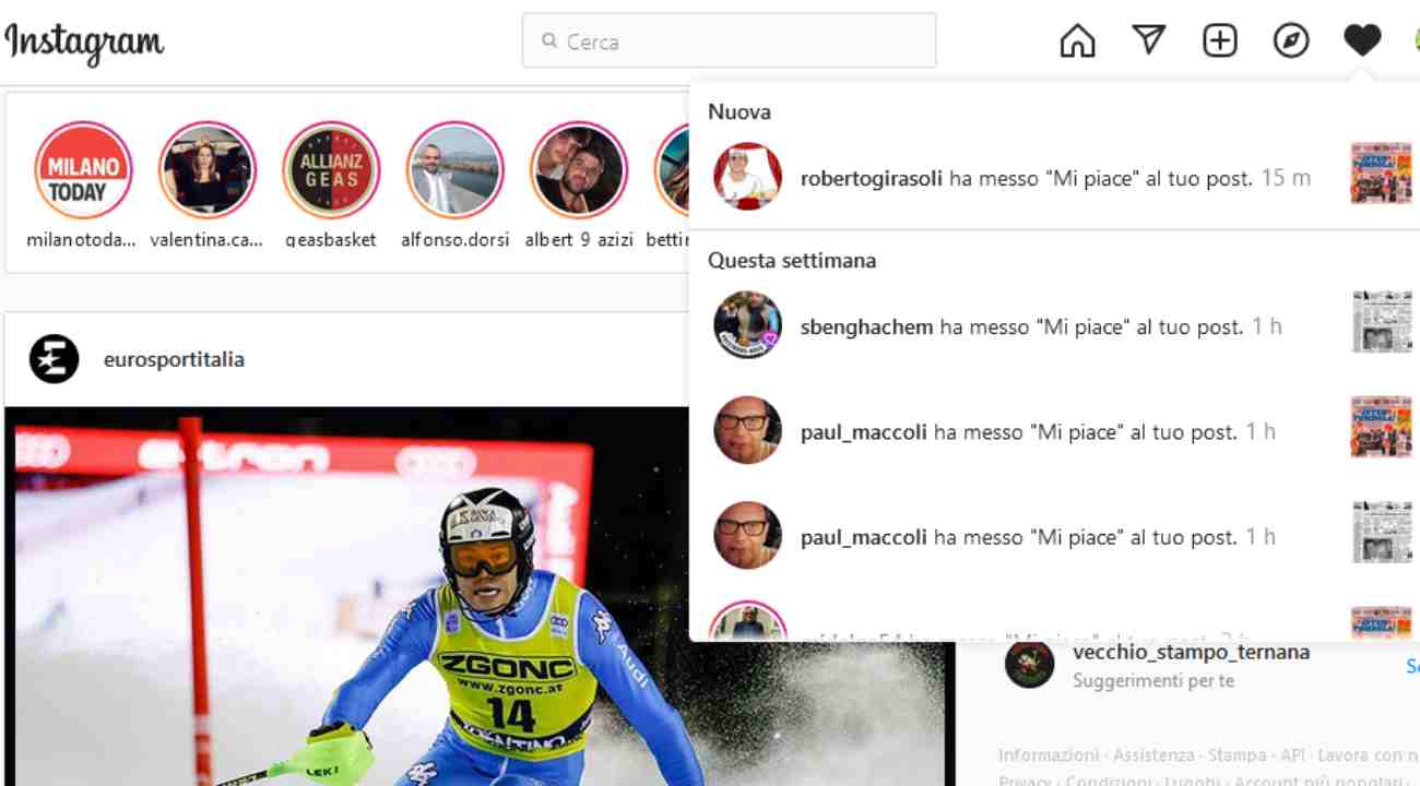 Correzione notifiche Instagram