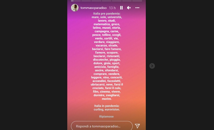 Tommaso Paradiso su Instagram