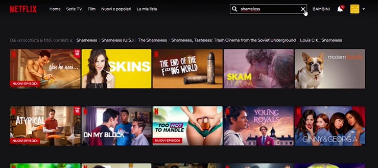 Homepage di Netflix